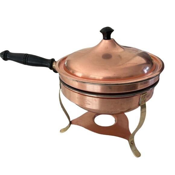Vintage Charles R Ruegger Copper 3-pc Chafing Pot Warmer - Picture 2 of 12